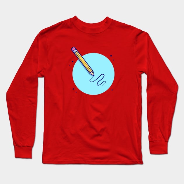 Pencil Cartoon Vector Icon Illustration Long Sleeve T-Shirt by Catalyst Labs